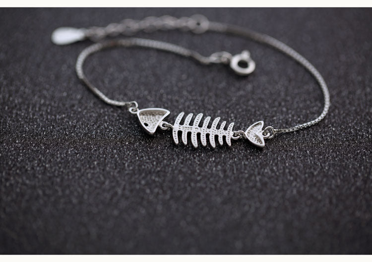 Rustic Fish Bone Sterling Silver Bracelet