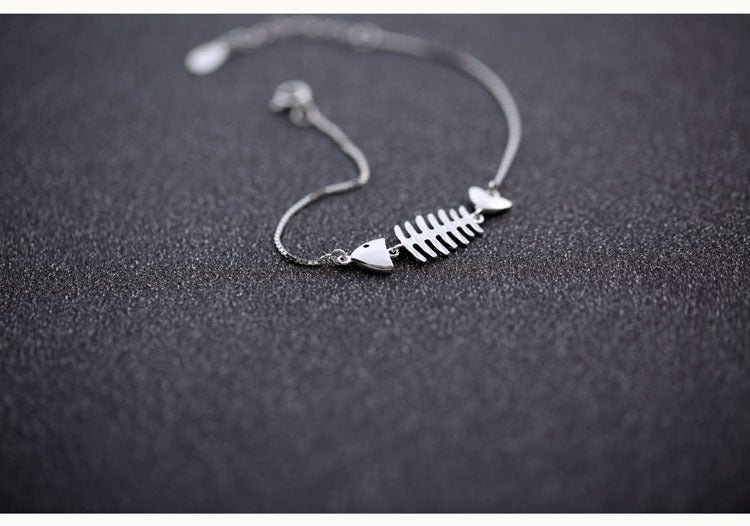 Rustic Fish Bone Sterling Silver Bracelet