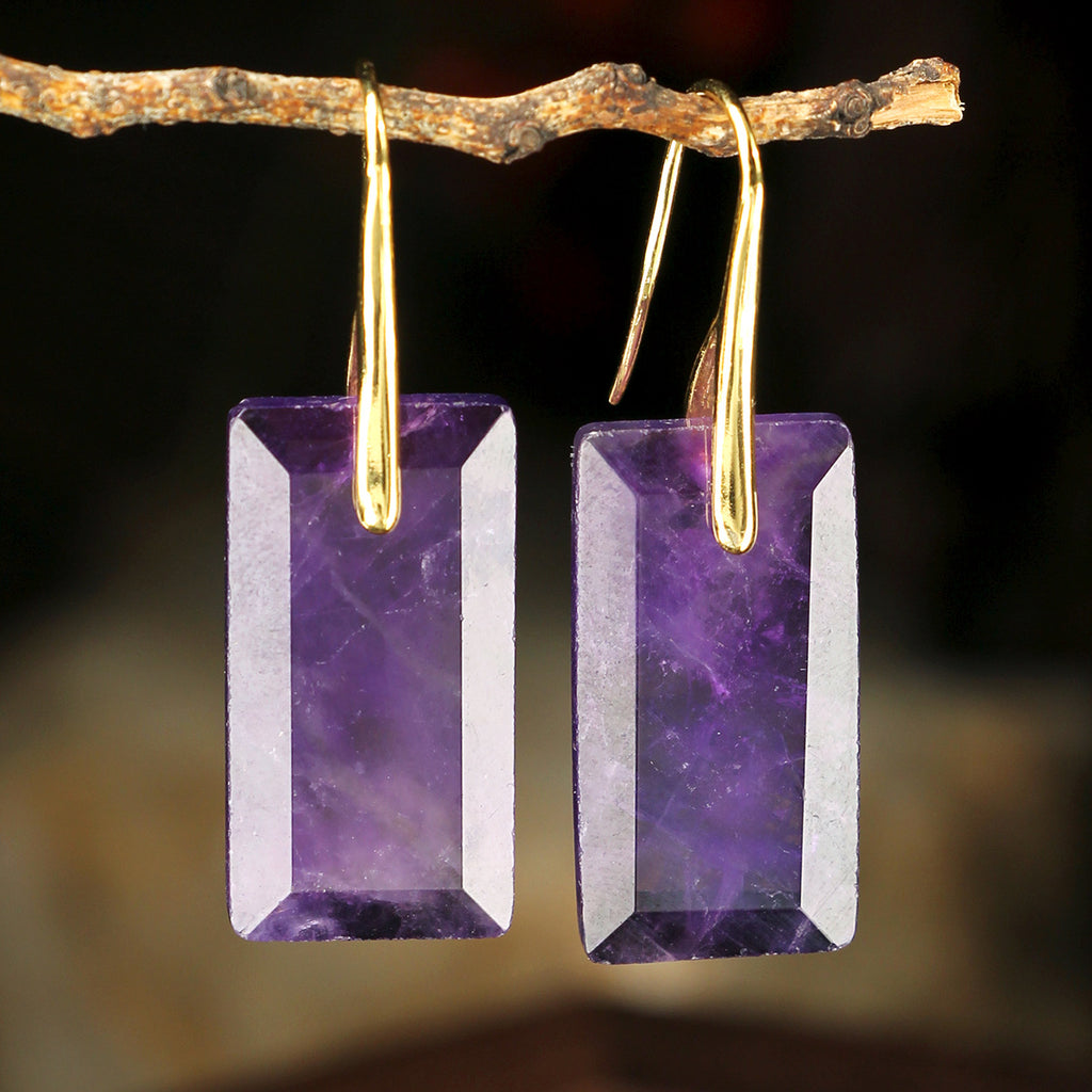 Square-cut Amethyst Earrings For Women