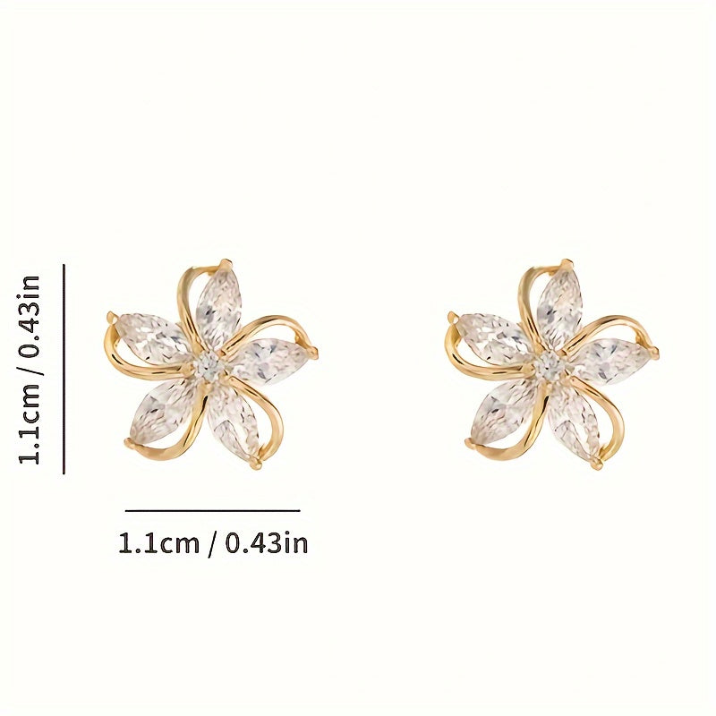 1 Pair Vintage Elegant Five-Petal Flower Stud Earrings With Sparkling Rhinestones, Perfect For Women's Daily Wear Or As A Gift For Women & Sisters