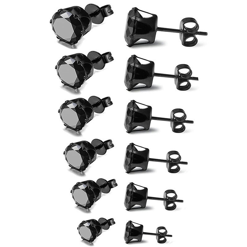 Stainless Steel Crown Six-Prong Round Zircon Stud Earrings