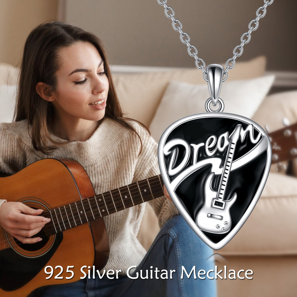 Sterling Silver Music Guitar Pick Pendant Necklace Jewelry Gifts for Women